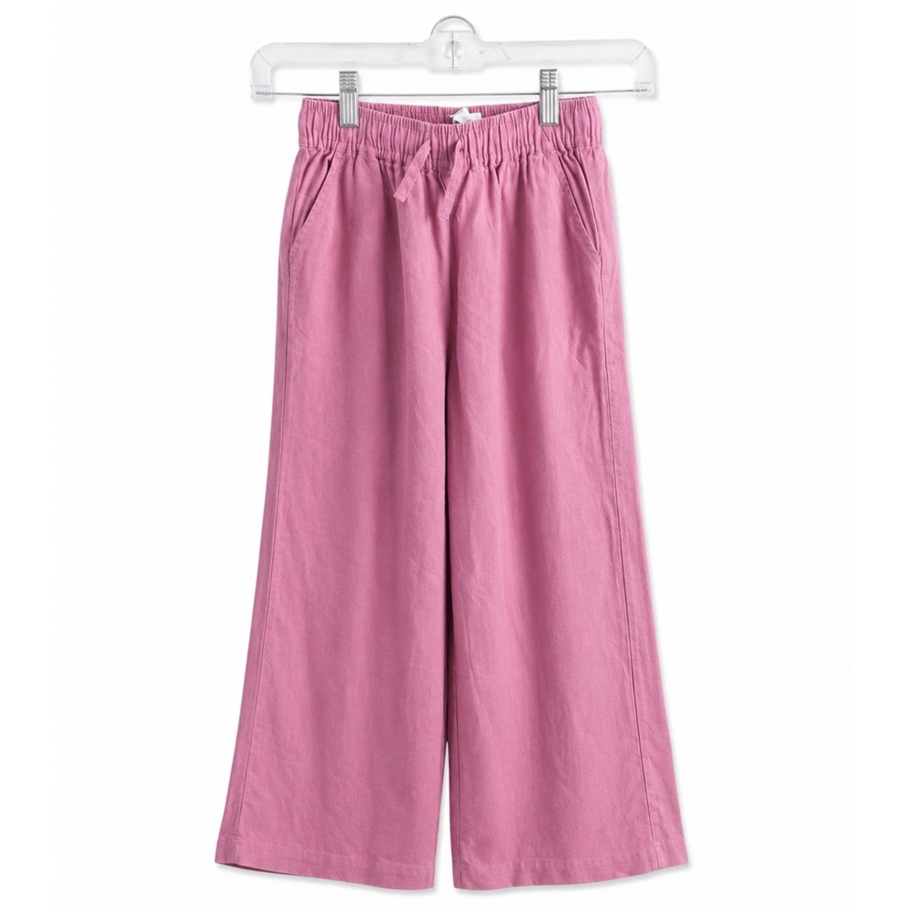 NWT Market & Spruce Girls Pink Linen Blend Wide Leg Pants Sz S 6-7 Elastic Waist